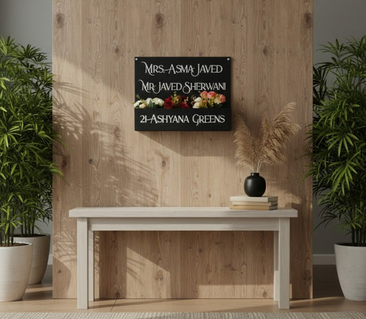 Custom Wooden Nameplate for Home | Black Wooden Base with White Acrylic Letters | Indoor Flat Name Plate | Personalized Size