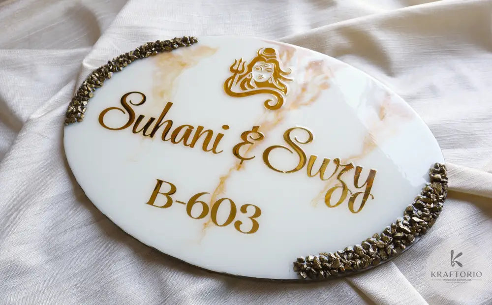 Personalized Shiva Marble Nameplate | Custom Resin Couple Board | Handcrafted by Kraftorio 12×18 Custom Resin