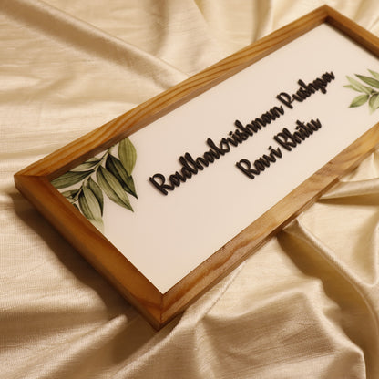 Kraftorio Resin Coated Custom Wooden Frame Nameplate | 3D Acrylic Letters on White Base | Personalized Couple Nameplate with Natural Wood Frame for Home & Door | 6x16 & 6x18 Inch