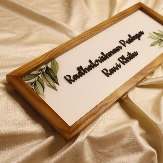 Kraftorio Resin Coated Custom Wooden Frame Nameplate | 3D Acrylic Letters on White Base | Personalized Couple Nameplate with Natural Wood Frame for Home & Door | 6x16 & 6x18 Inch