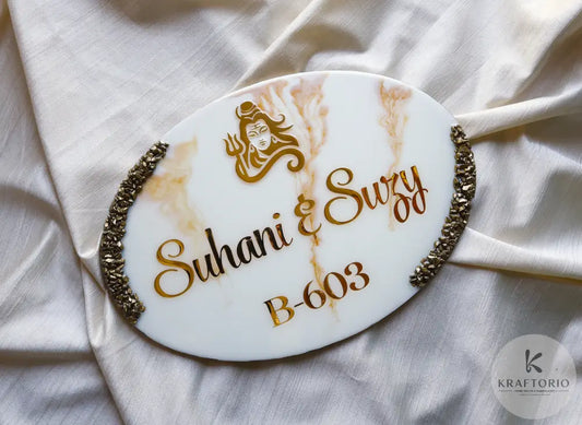 Personalized Shiva Marble Nameplate | Custom Resin Couple Board | Handcrafted by Kraftorio 12×18 Custom Resin